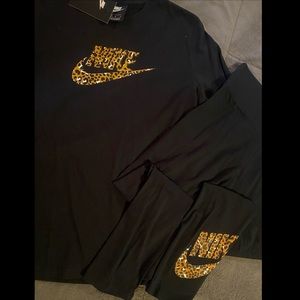 NWT NIKE 2 PC cheetah M MATCHING SET/FIT medium T-shirt leggings bundle